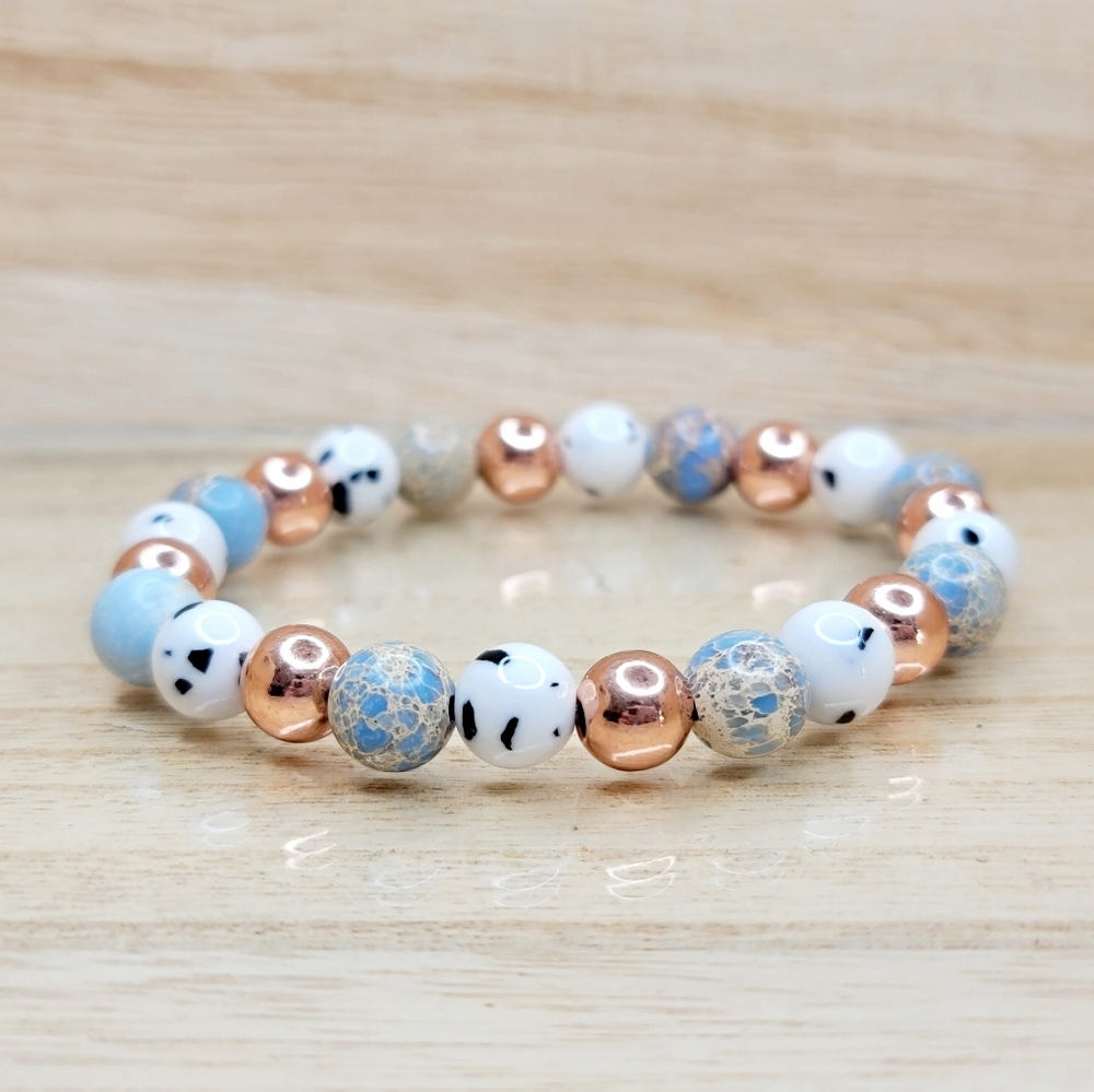 Multi Color Rose Gold Gemstone Stretch Bracelet - Picture 5 of 11
